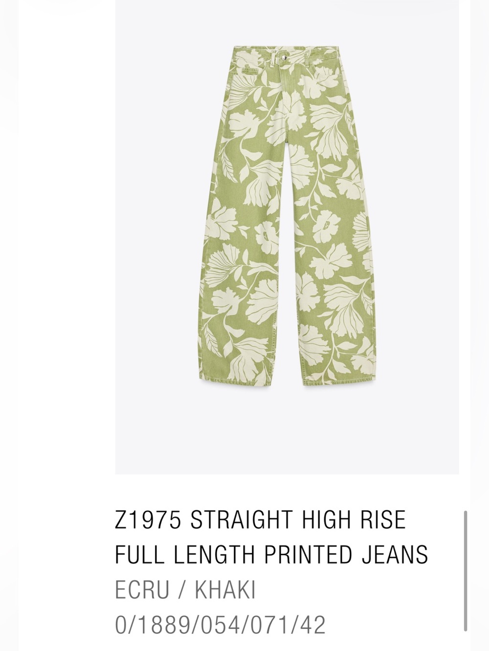 Zara Ecru and Khaki High-Rise Printed Jeans